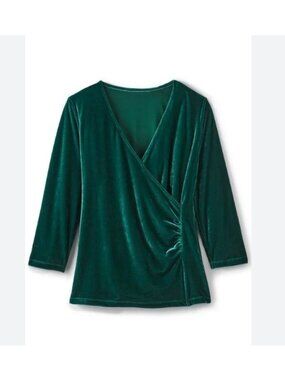 SOFT SURROUNDINGS Green Velvet Surplice Wrap Top Size X-Large
